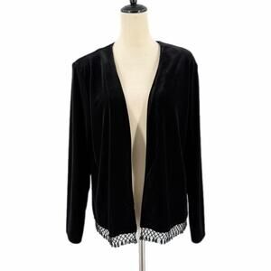 Xscape Vintage Black Velvet Beaded Fringe Whimsigoth Glam Formal Party Jacket
